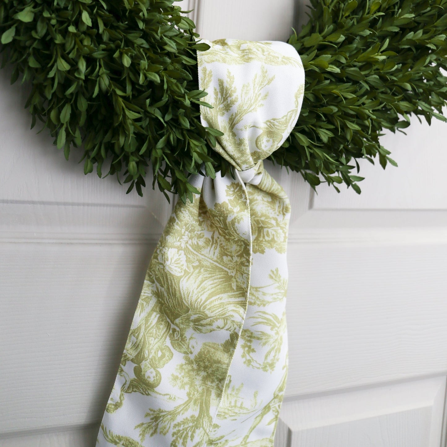 4" X 56" Canvas Lime and White Toile Sash - Knot and Spool