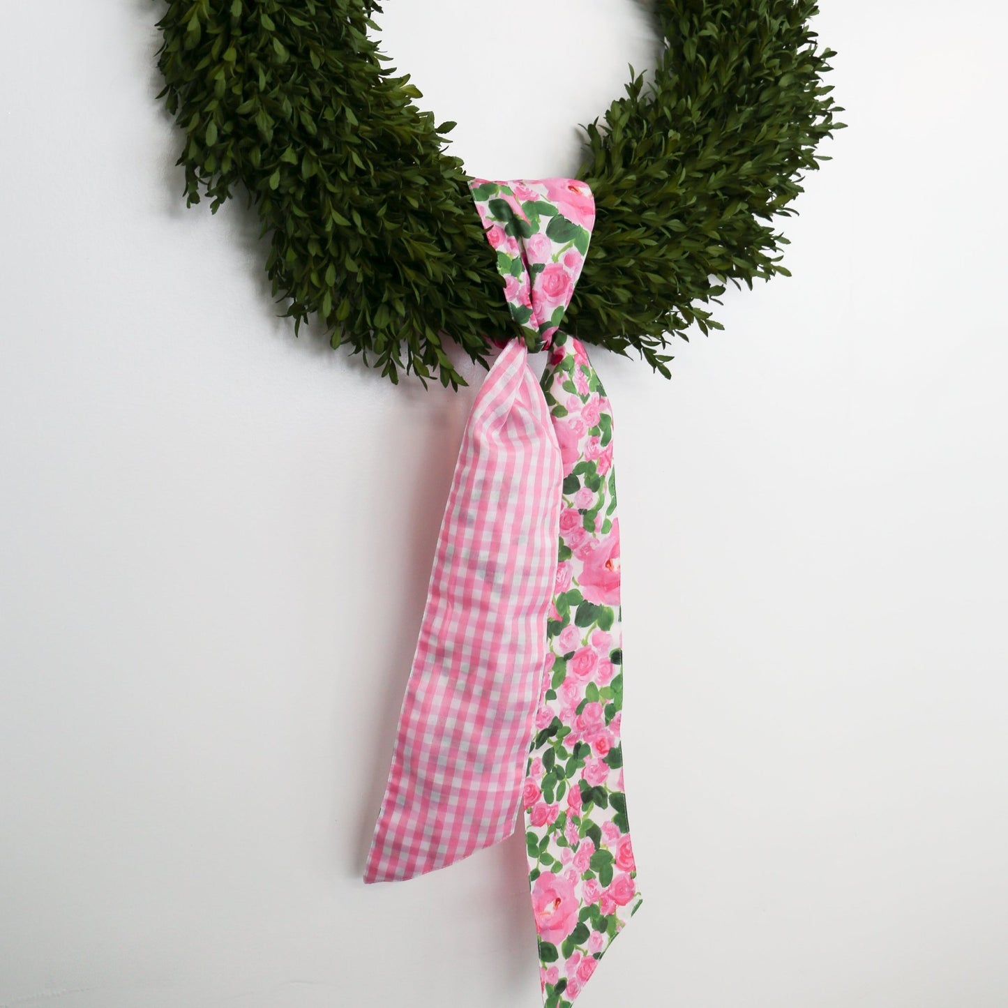 4" X 56" Linen Lady Pink Rose Garden Check Back Sash - Knot and Spool