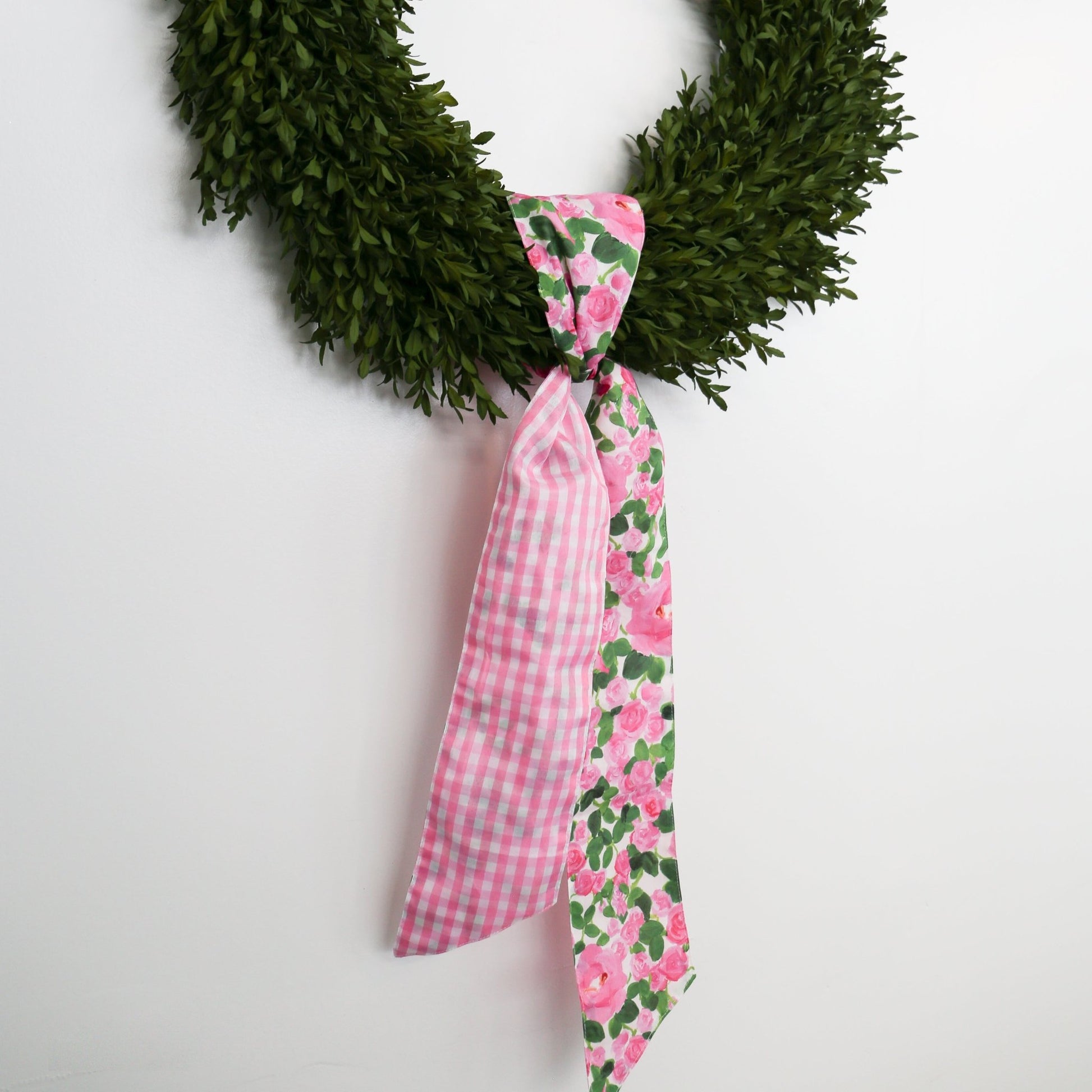 4" X 56" Linen Lady Pink Rose Garden Check Back Sash - Knot and Spool