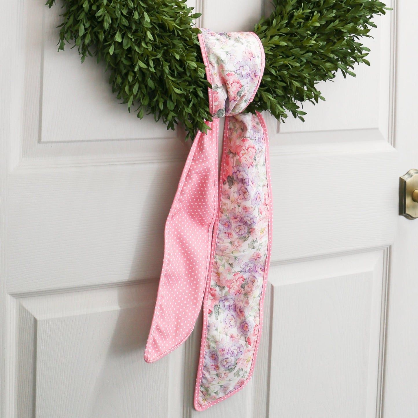 4" X 56" Poplin Pink and Mauve Mix Floral Sash with Polka Dot Backing - Knot and Spool