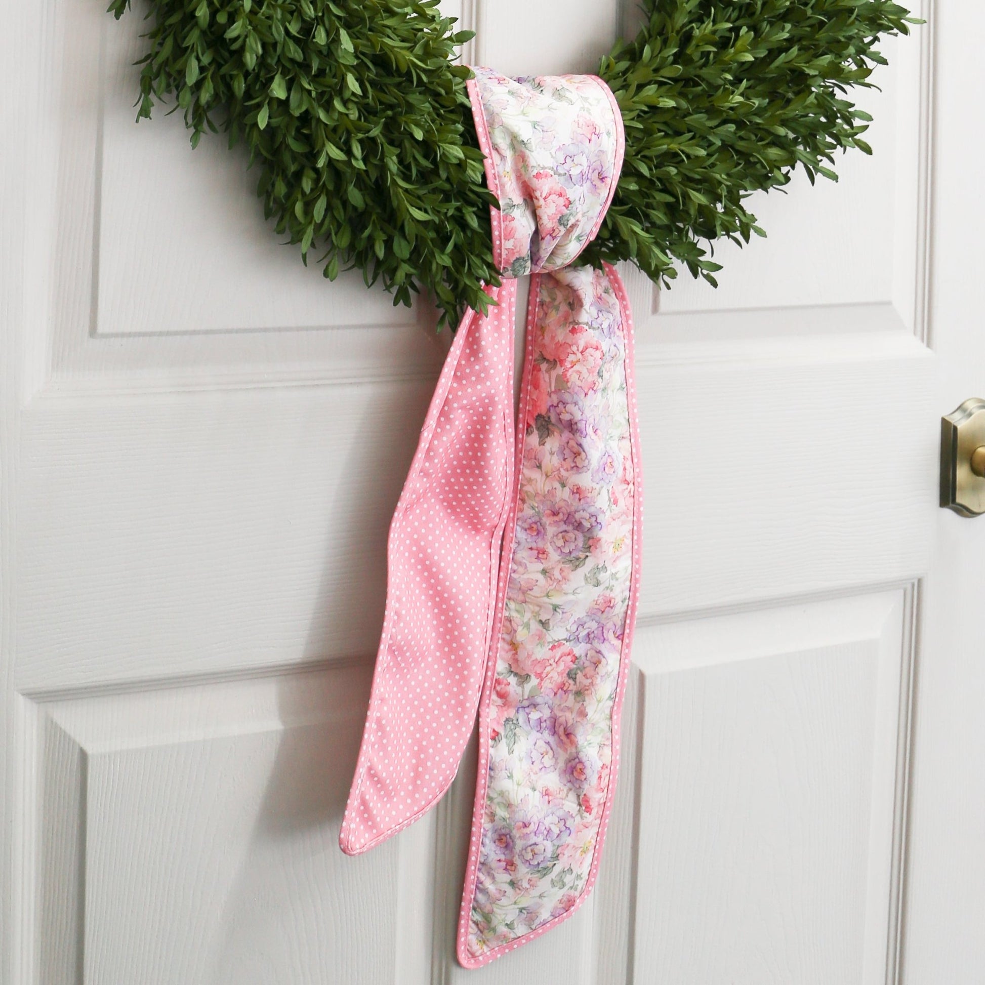 4" X 56" Poplin Pink and Mauve Mix Floral Sash with Polka Dot Backing - Knot and Spool