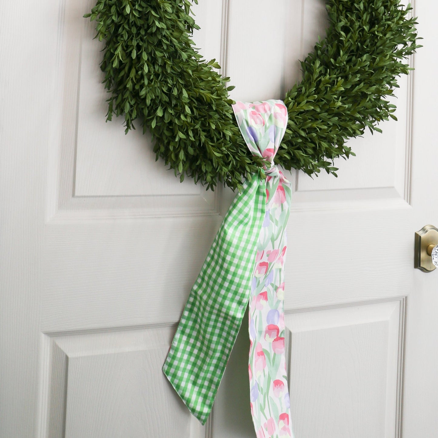 4" X 56" Poplin Pink Lavender Watercolor Tulip Check Back Sash with Green - Knot and Spool