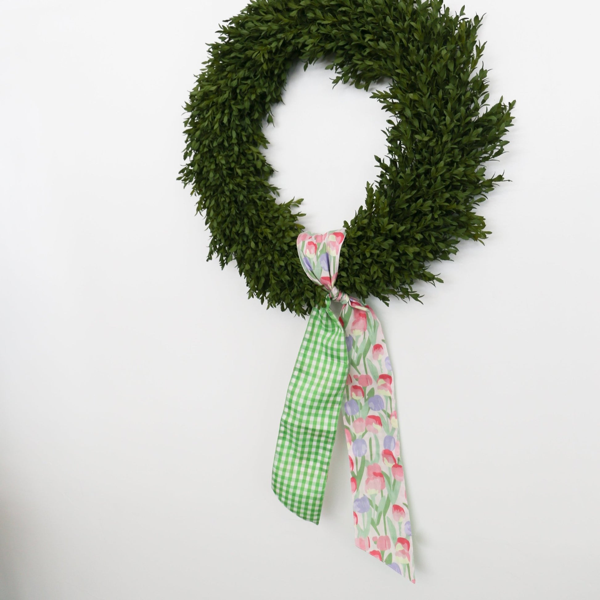 4" X 56" Poplin Pink Lavender Watercolor Tulip Check Back Sash with Green - Knot and Spool