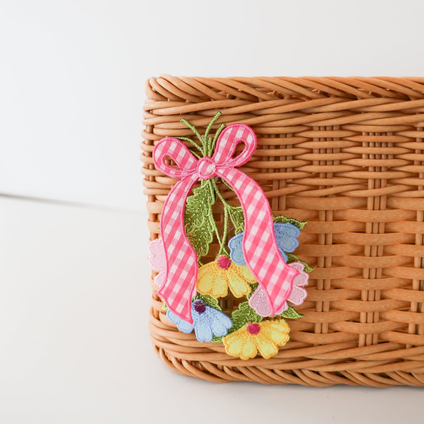 6" Daisy Cutout Gingham Pink Bow With Clip, Yellow, Pink, and Blue - Knot and Spool