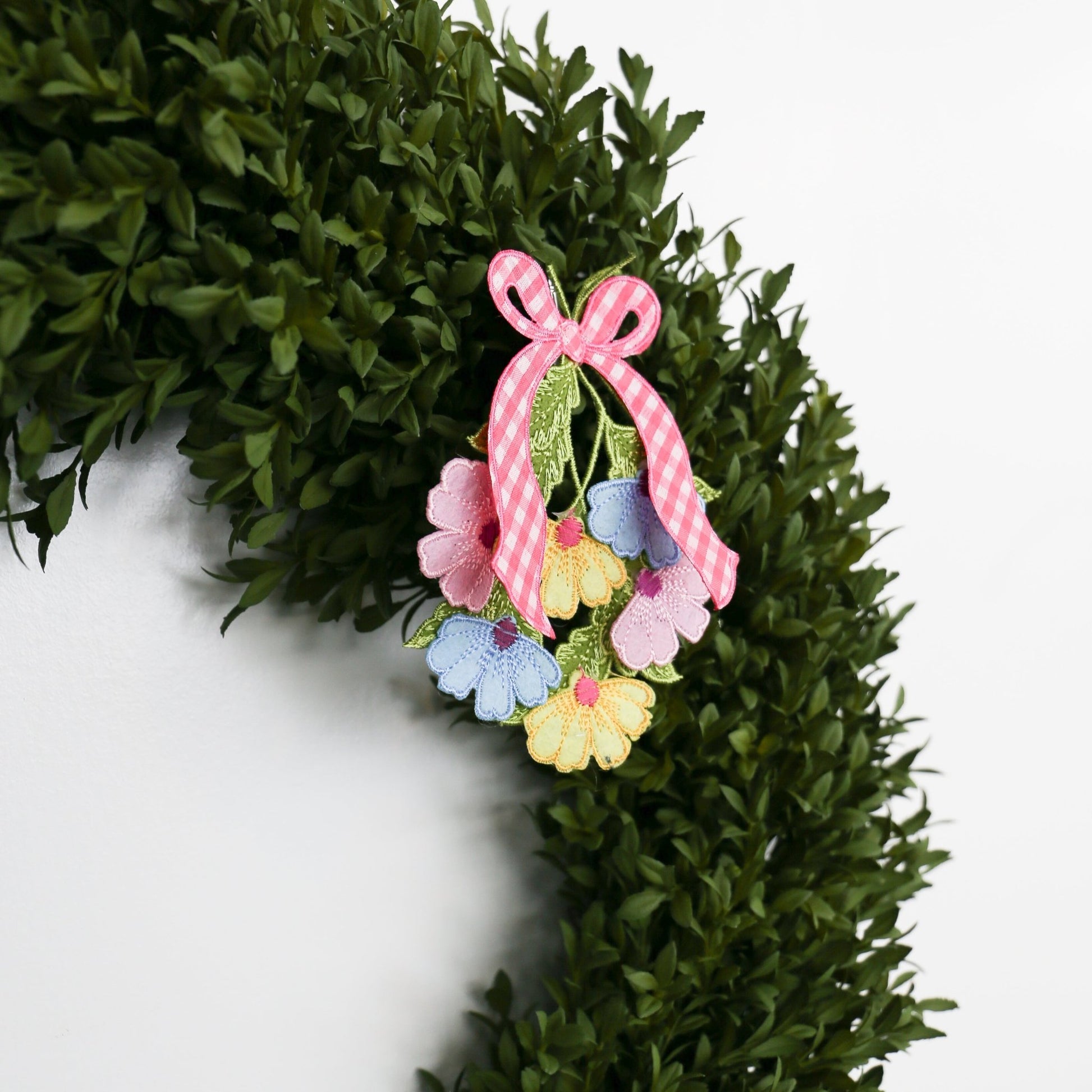 6" Daisy Cutout Gingham Pink Bow With Clip, Yellow, Pink, and Blue - Knot and Spool