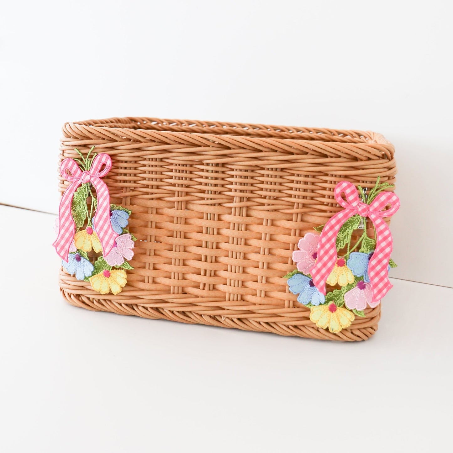 6" Daisy Cutout Gingham Pink Bow With Clip, Yellow, Pink, and Blue - Knot and Spool