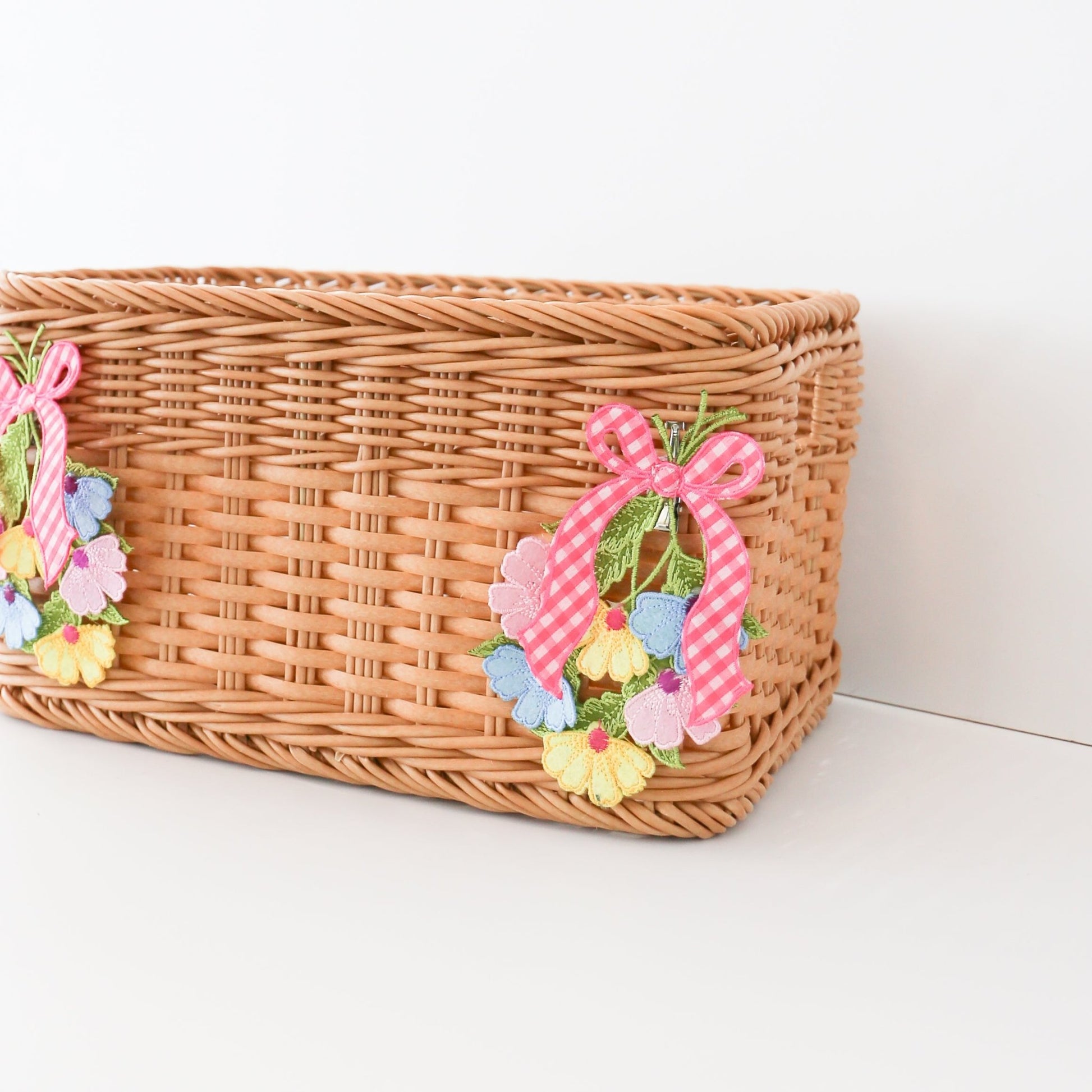 6" Daisy Cutout Gingham Pink Bow With Clip, Yellow, Pink, and Blue - Knot and Spool