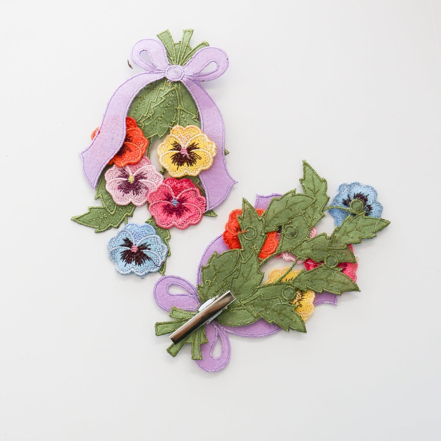 6" Pansy Cutout Felt Lavender With Clip, Yellow, Pink, and Blue - Knot and Spool