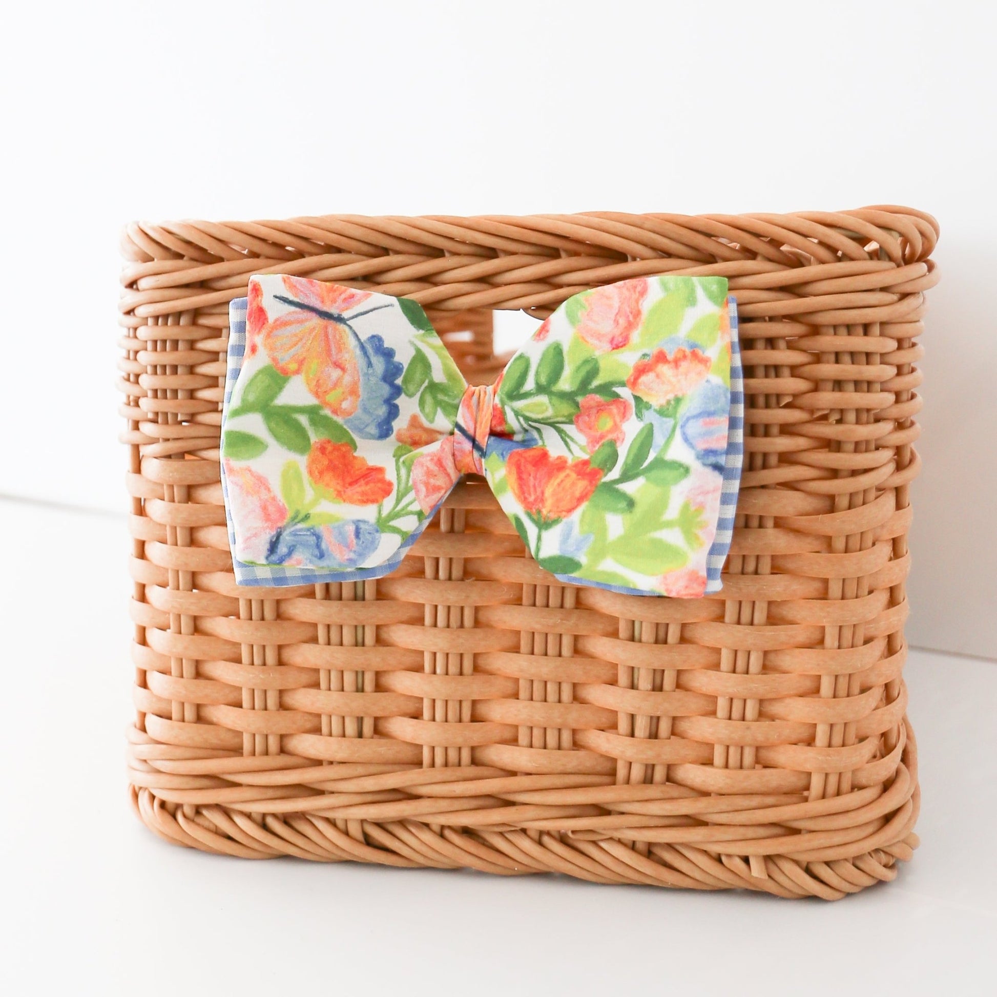 6" Poplin Green, Pink, Orange, and Blue Mix Spring Floral Bow Clip - Knot and Spool