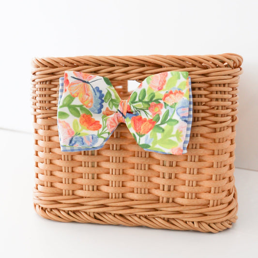 6" Poplin Green, Pink, Orange, and Blue Mix Spring Floral Bow Clip - Knot and Spool