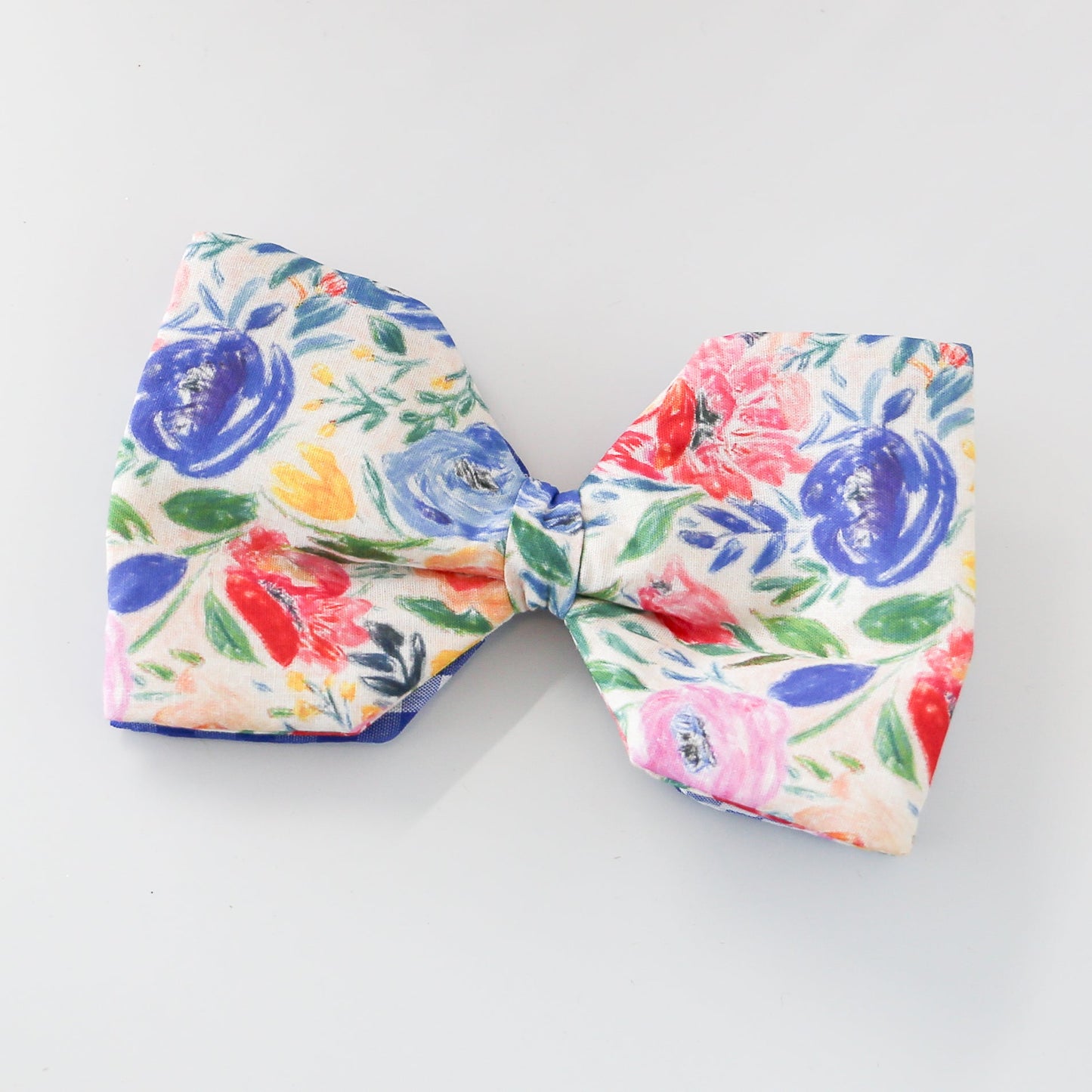6" Poplin Hand Drawn Red, Blue, and Yellow Floral Bow Clip - Knot and Spool