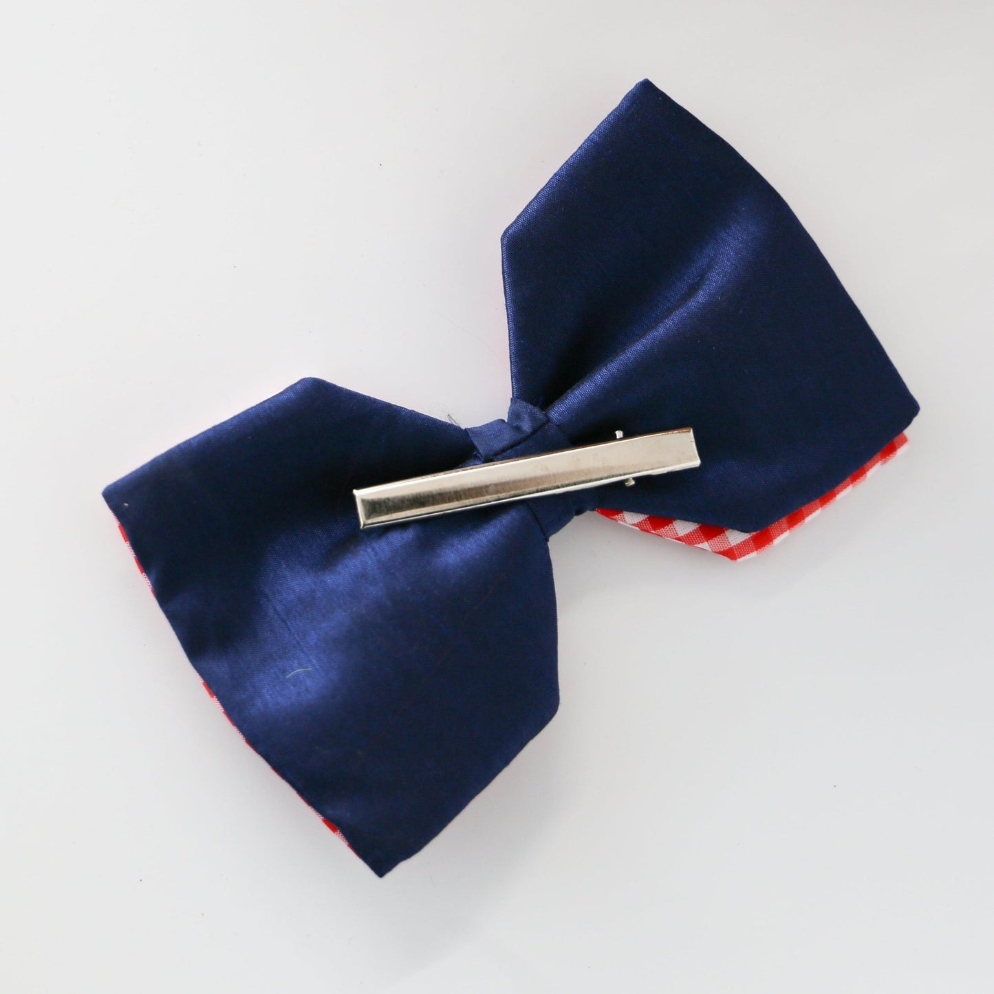 6" Poplin Red and Blue Check Bow Clip - Knot and Spool