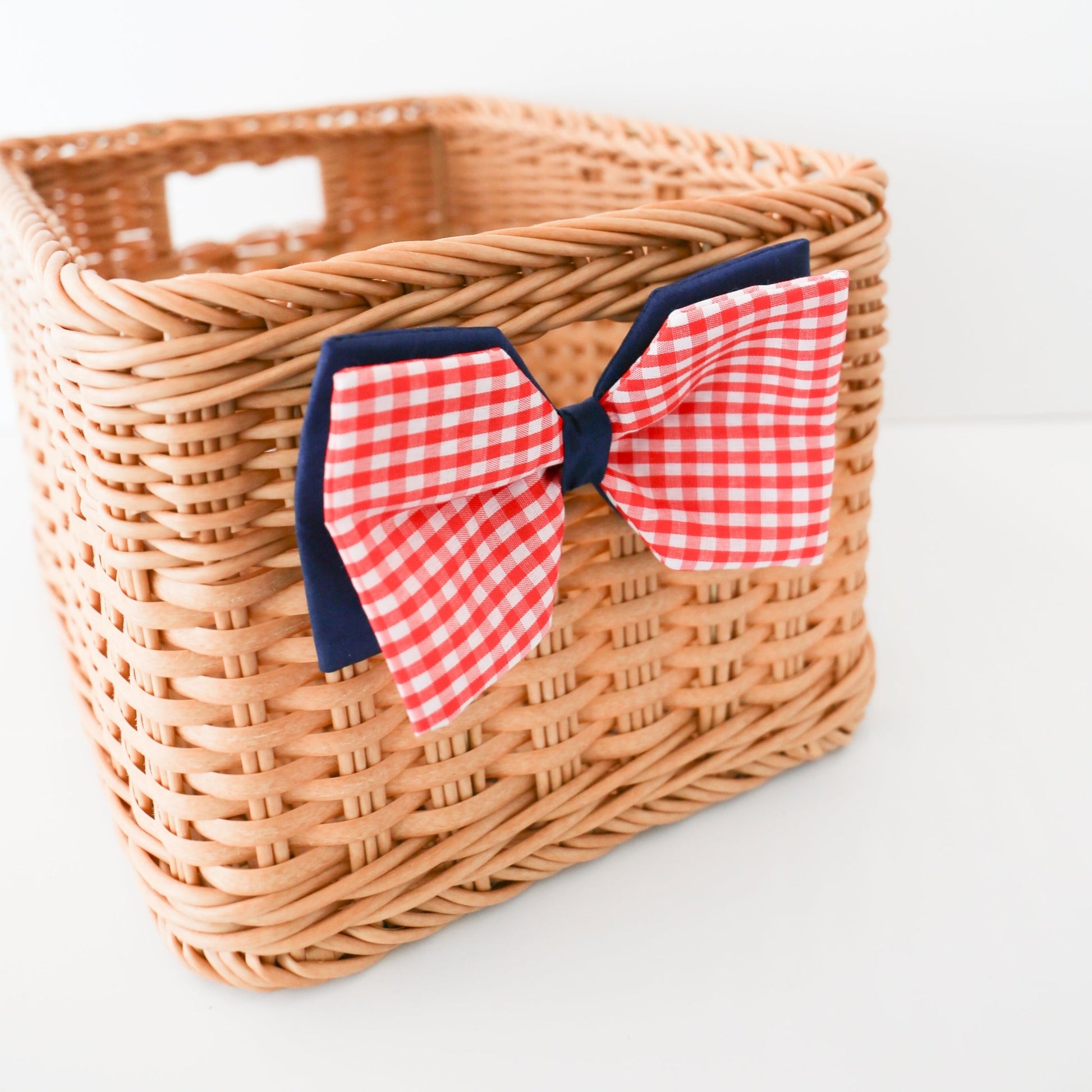 6" Poplin Red and Blue Check Bow Clip - Knot and Spool