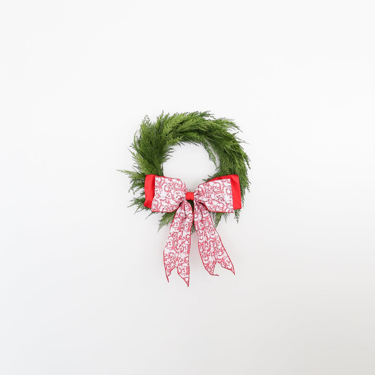 6" x 18" Red &amp; White Acanthus Scroll Chinoiserie Taffeta Bow - Knot and Spool