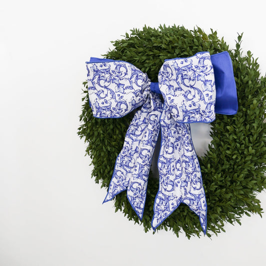 6" X 18" Taffeta Blue and White Acanthus Scroll Chinoiserie - Knot and Spool