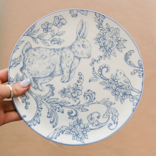 8 Inch Blue & White Dolomite Easter Bunny Plate - Knot and Spool