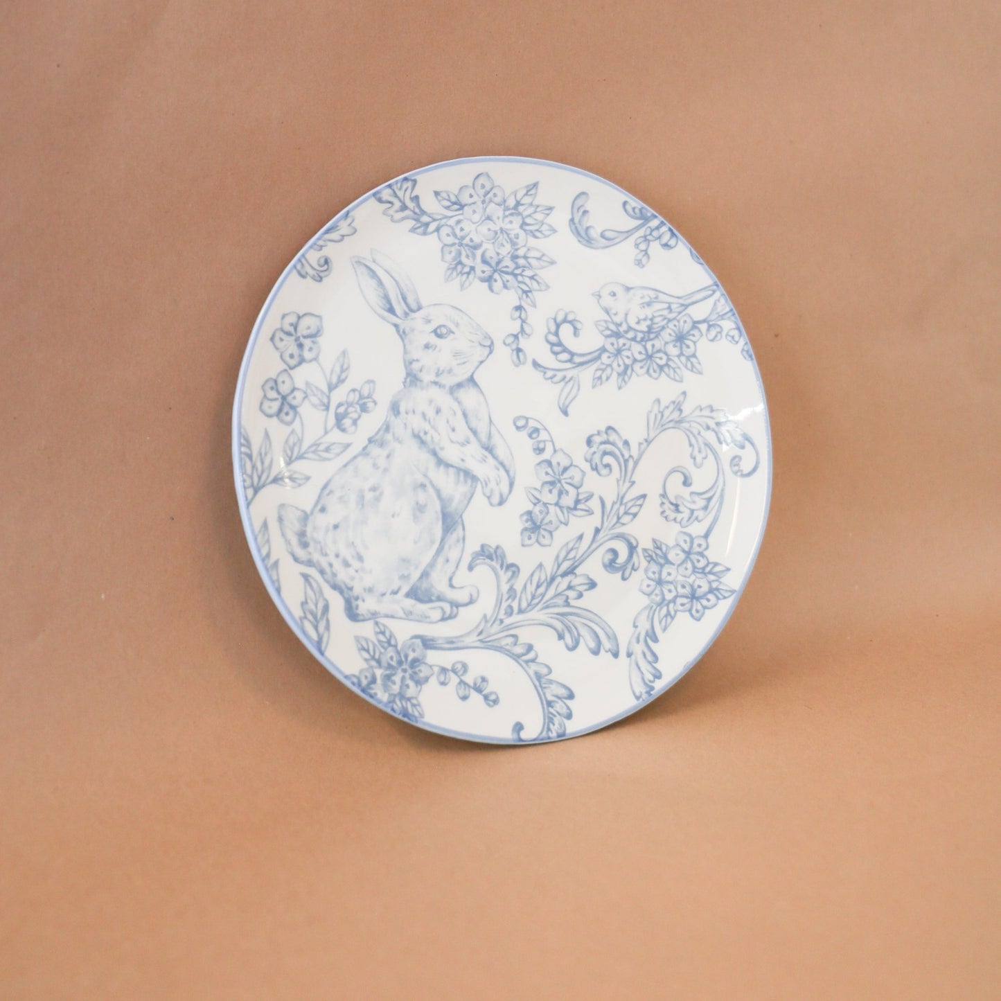 8 Inch Blue & White Dolomite Easter Bunny Plate - Knot and Spool