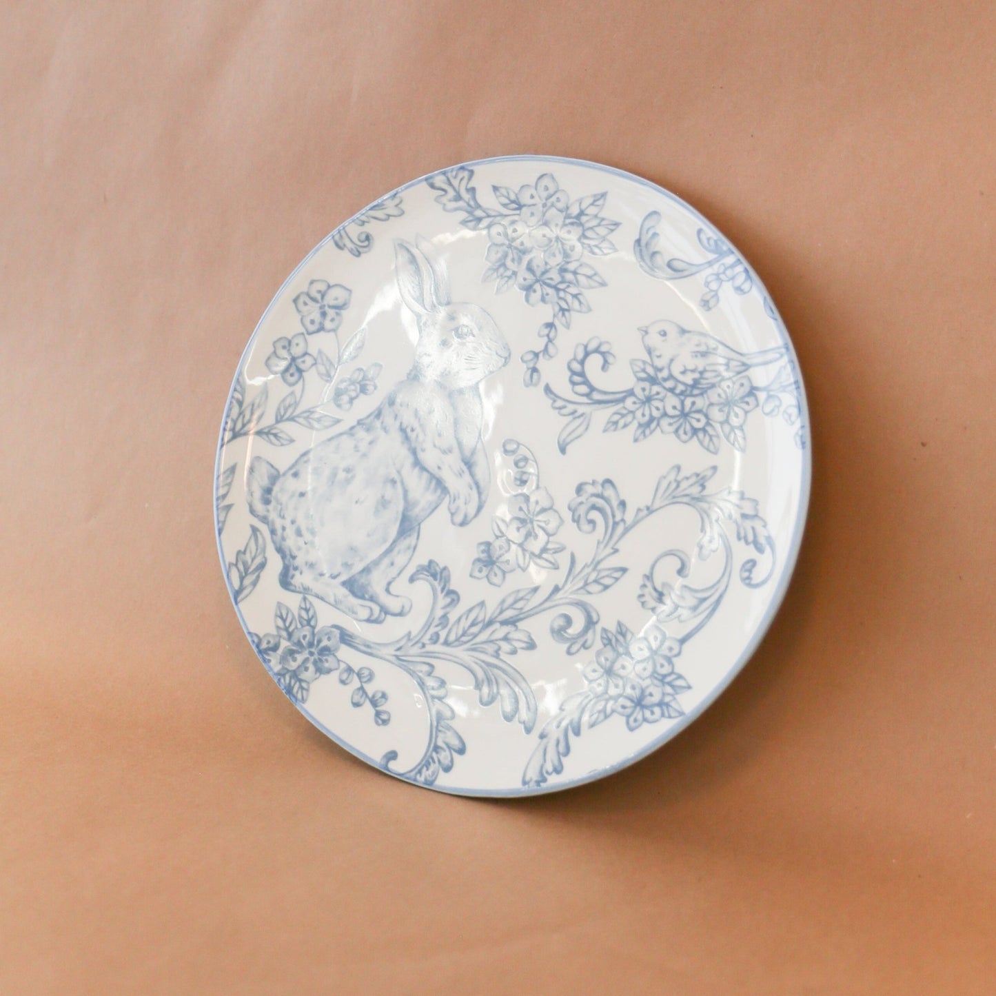 8 Inch Blue & White Dolomite Easter Bunny Plate - Knot and Spool