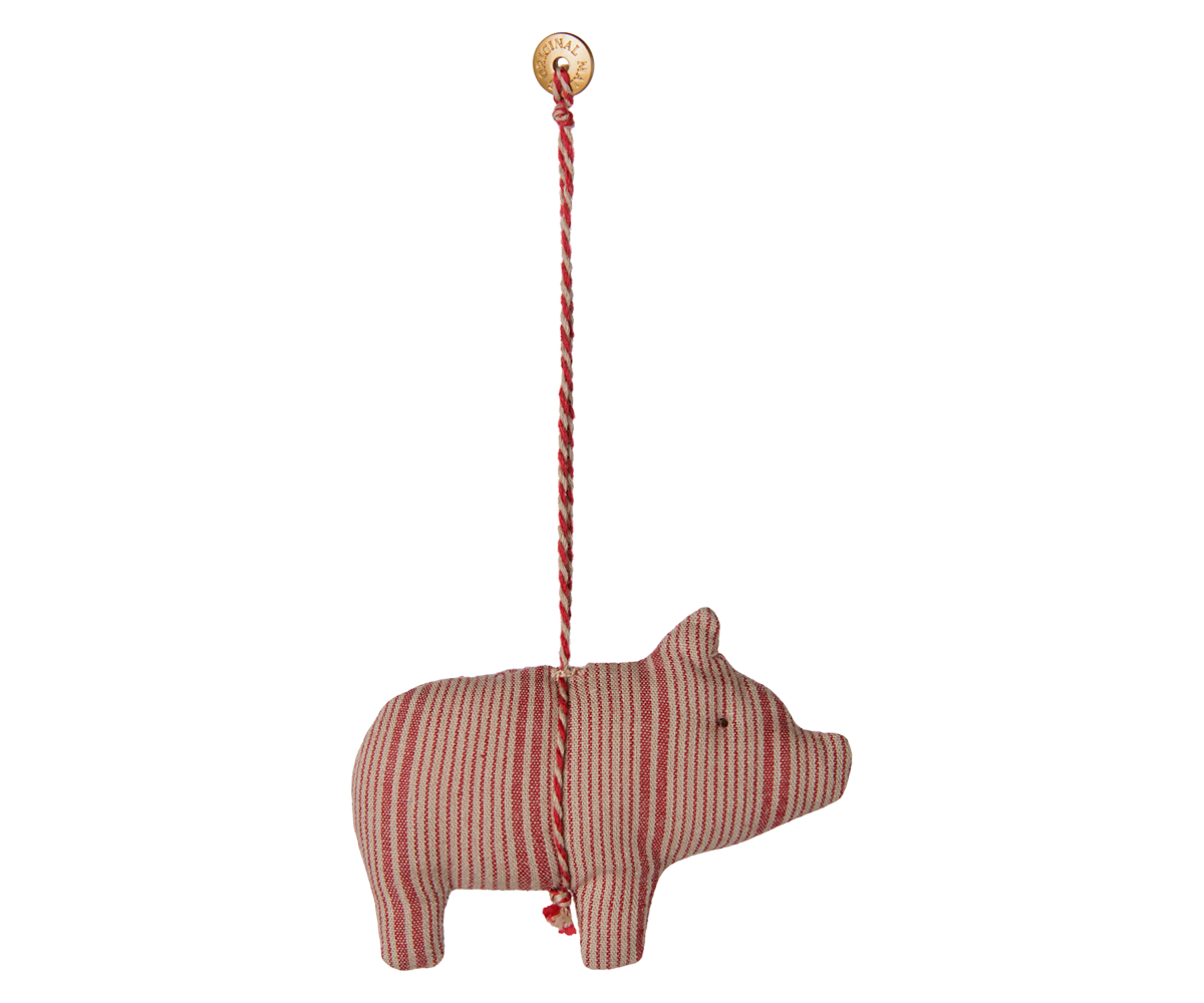 Maileg Fabric Red/Sand Striped Pig Ornament