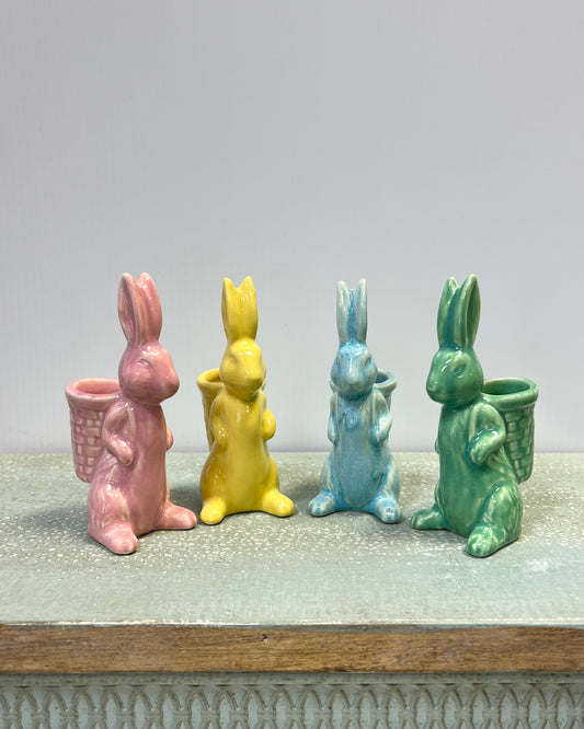Embossed Ceramic Bunny with Basket - 5.5"