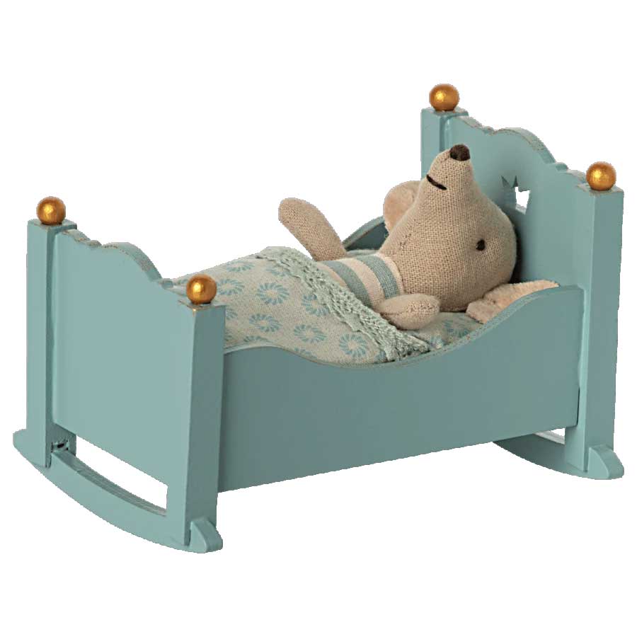 Maileg Baby Mouse Blue Cradle