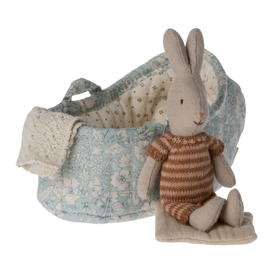 Maileg Brown Micro Rabbit in Carry Cot