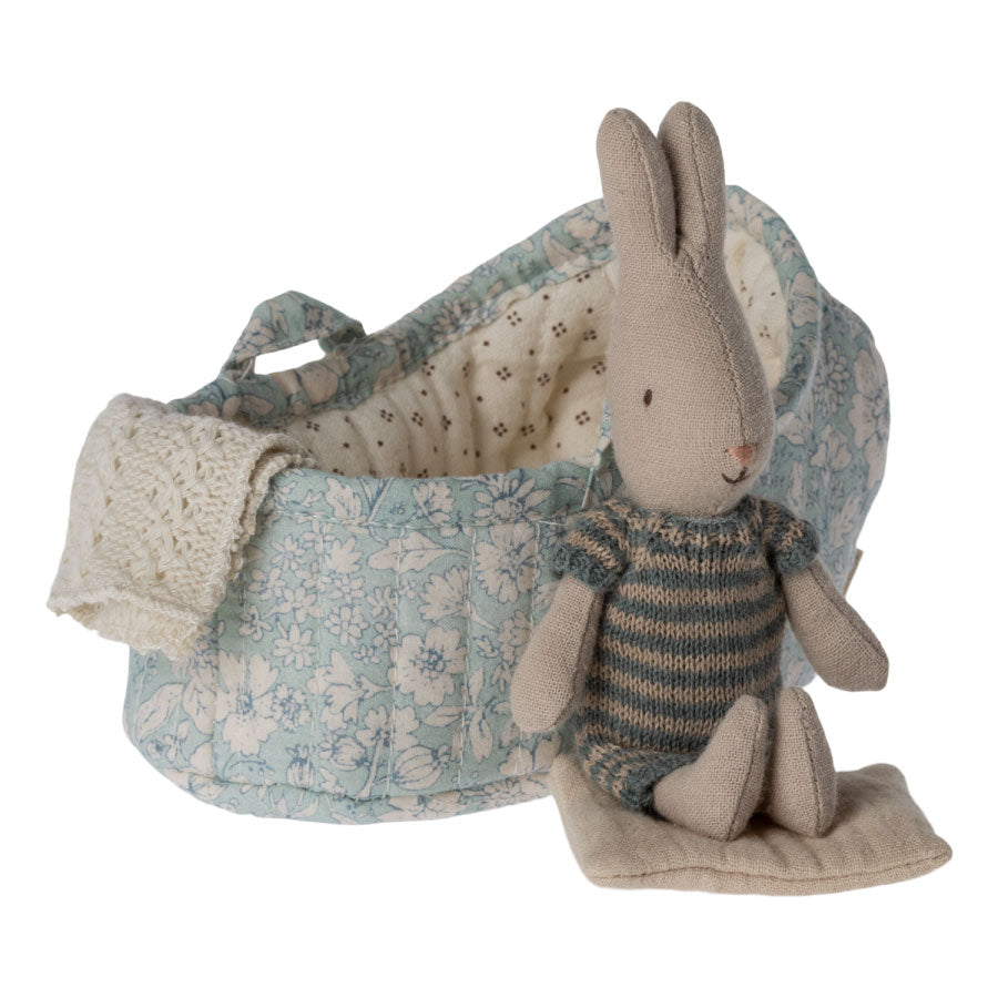 Maileg Dark Blue Micro Rabbit in Carry Cot