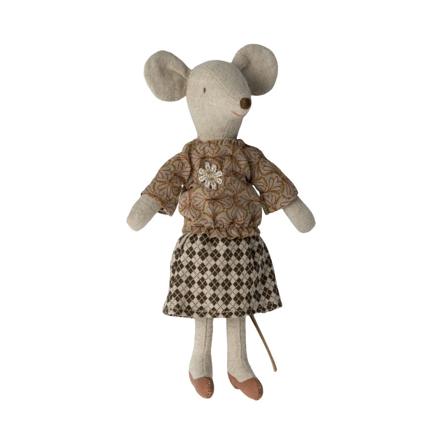 Maileg Grandma Mouse standing in Blouse and Skirt