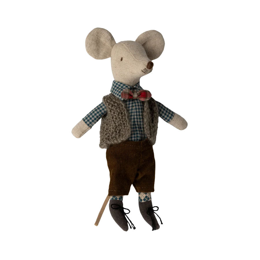 Maileg Grandpa Mouse looking great in his Maileg Vest, Pants and Bow Tie