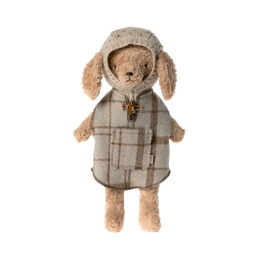 Adorable Maileg Puppy wearing a soft knitted hat - premium plush dog accessory.
