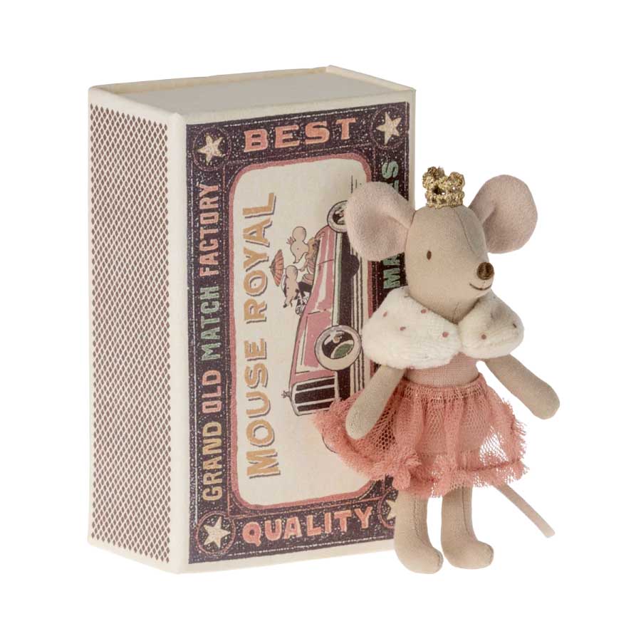 Maileg Little Sister in Matchbox Princess Mouse