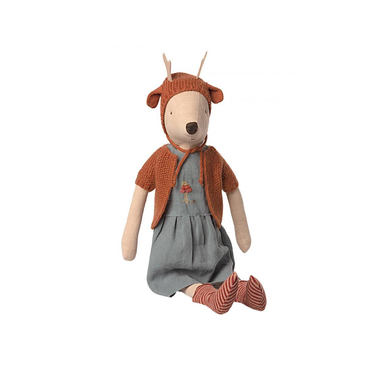 Maileg Maxi Mouse Girl with Deer Hat sitting
