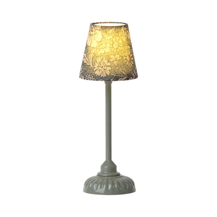Maileg Mouse Dark Mint Vintage Floor Lamp with light on
