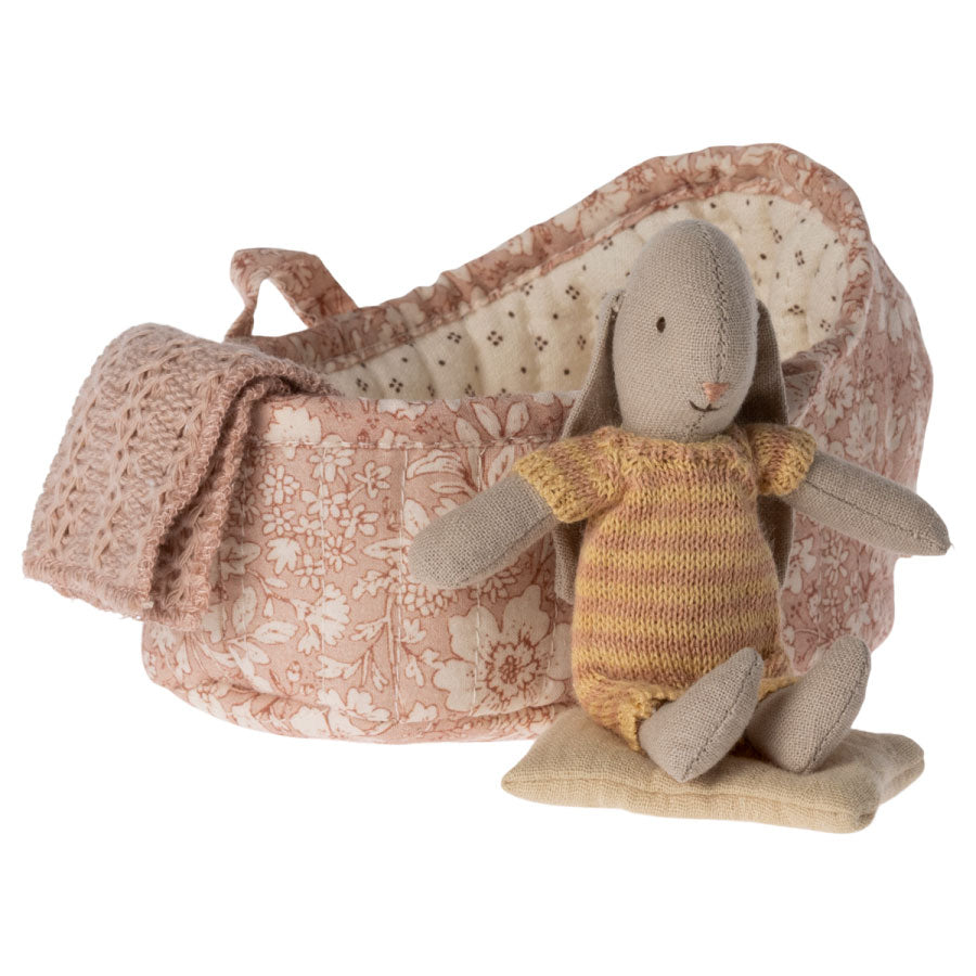 Maileg Micro Bunny in Carry Cot - Peach Colored