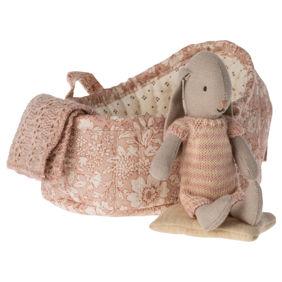 Maileg Micro Bunny in Carry Cot - Pink Colored