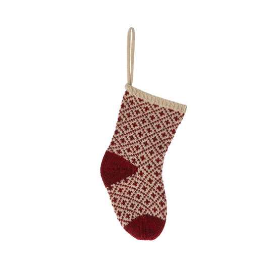 Maileg Red Christmas Stocking with intricate white snowflake design, available at Knot + Spool.