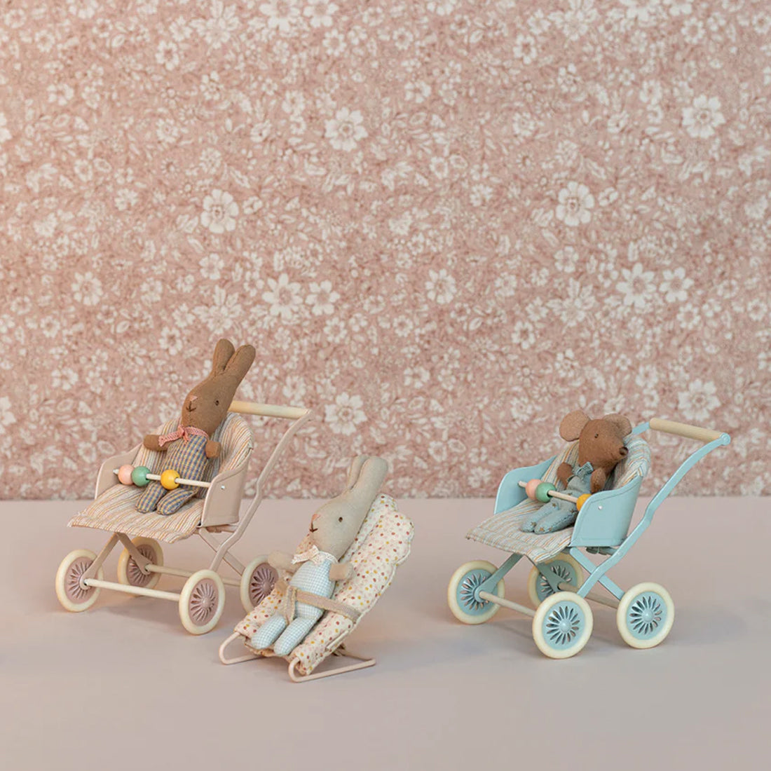 Maileg Rose Baby Stroller and Powder Blue Baby Stroller