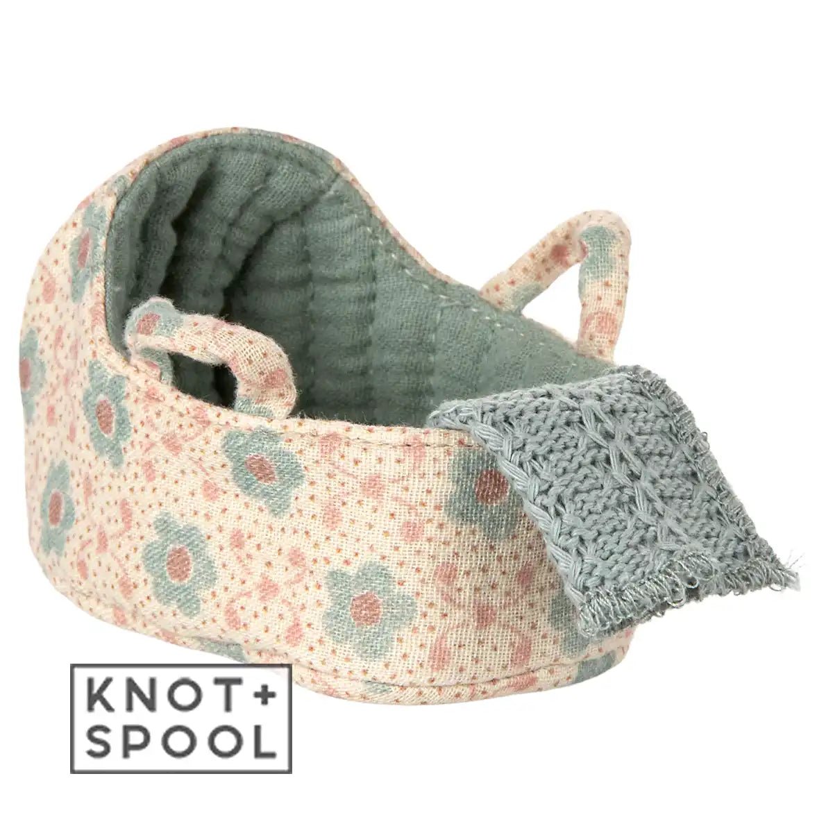 Maileg Baby Mouse Blue Carry Cot