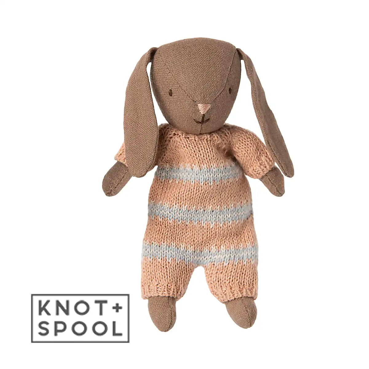 Maileg Brown & Dusty-Rose Micro Bunny in Knitted Suit