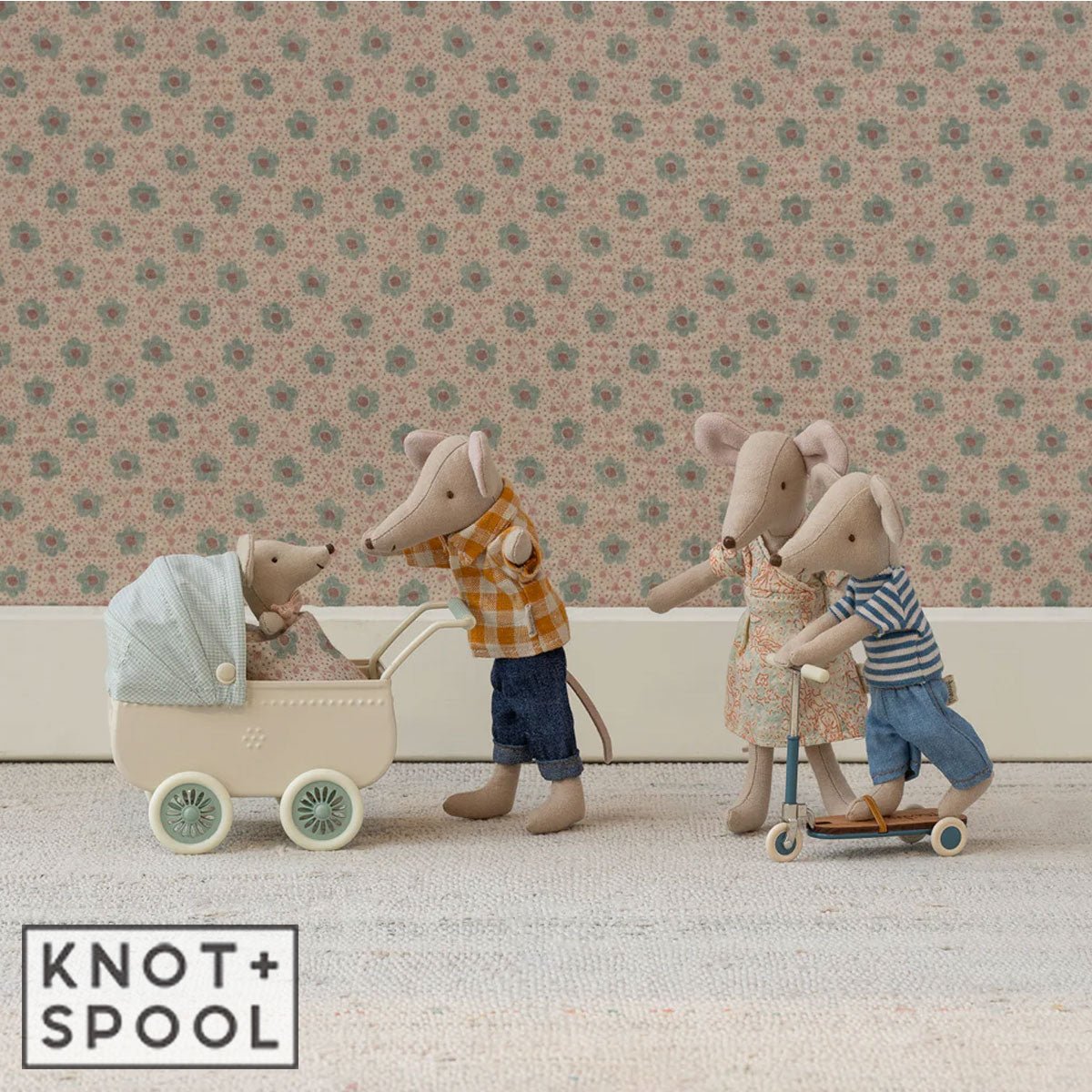 Maileg Mint Pram with Baby Mouse 