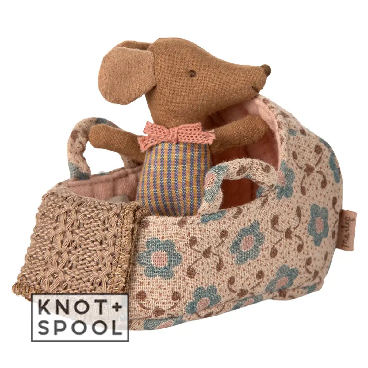 Maileg Rose Baby Mouse Carry Cot with Baby Mouse
