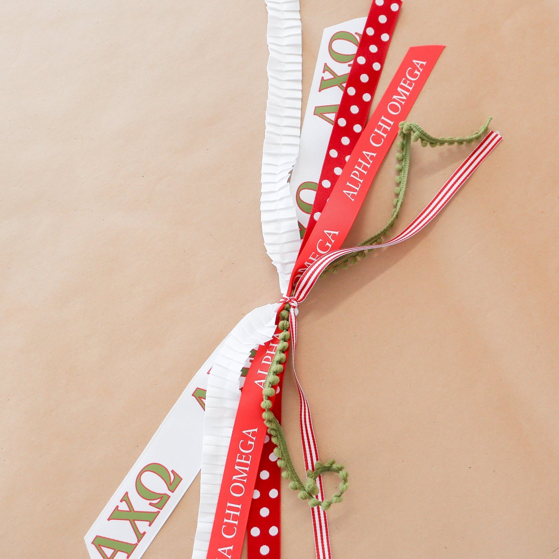Alpha Chi Omega Ribbon Tassel - Knot and Spool