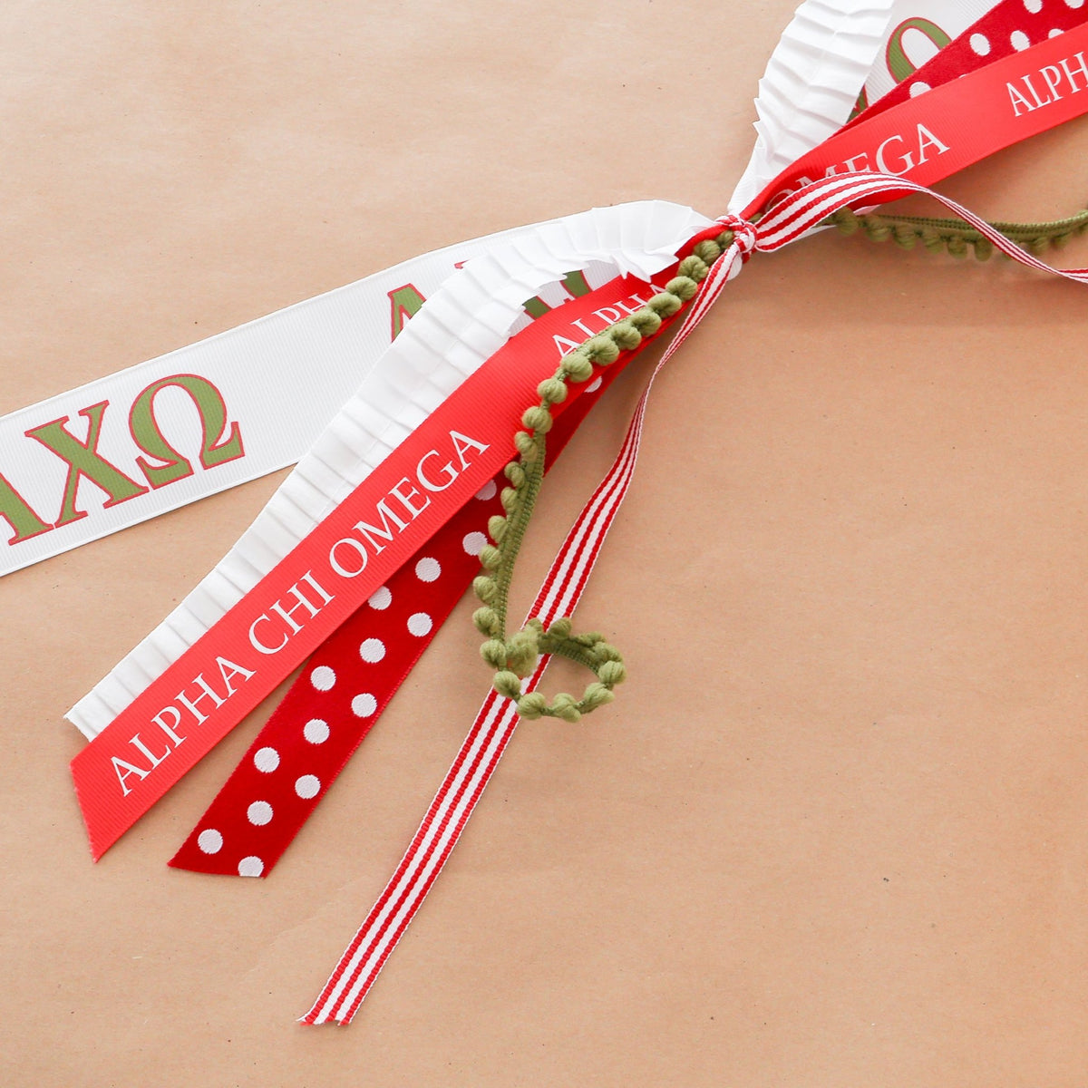 Alpha Chi Omega Ribbon Tassel - Knot and Spool