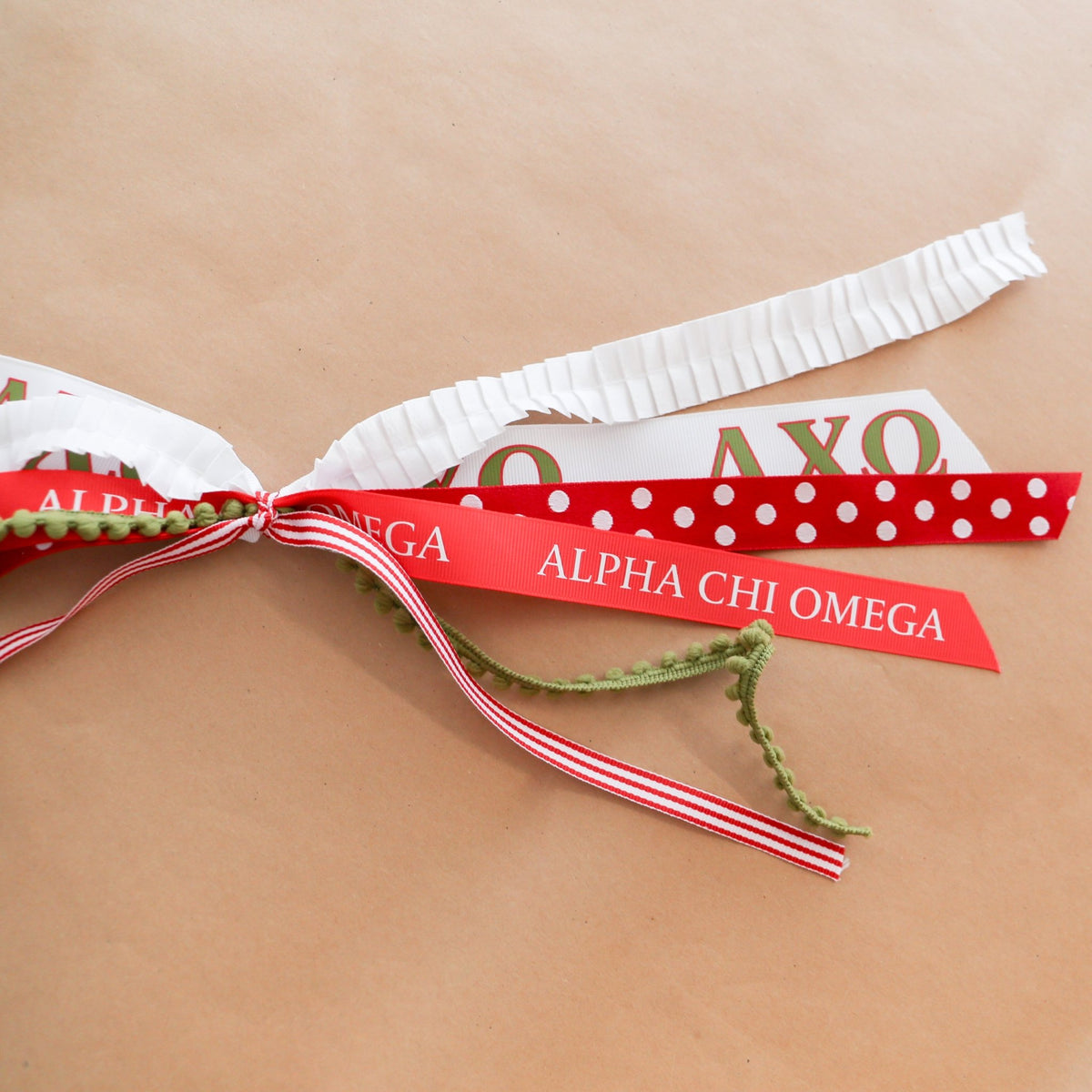 Alpha Chi Omega Ribbon Tassel - Knot and Spool
