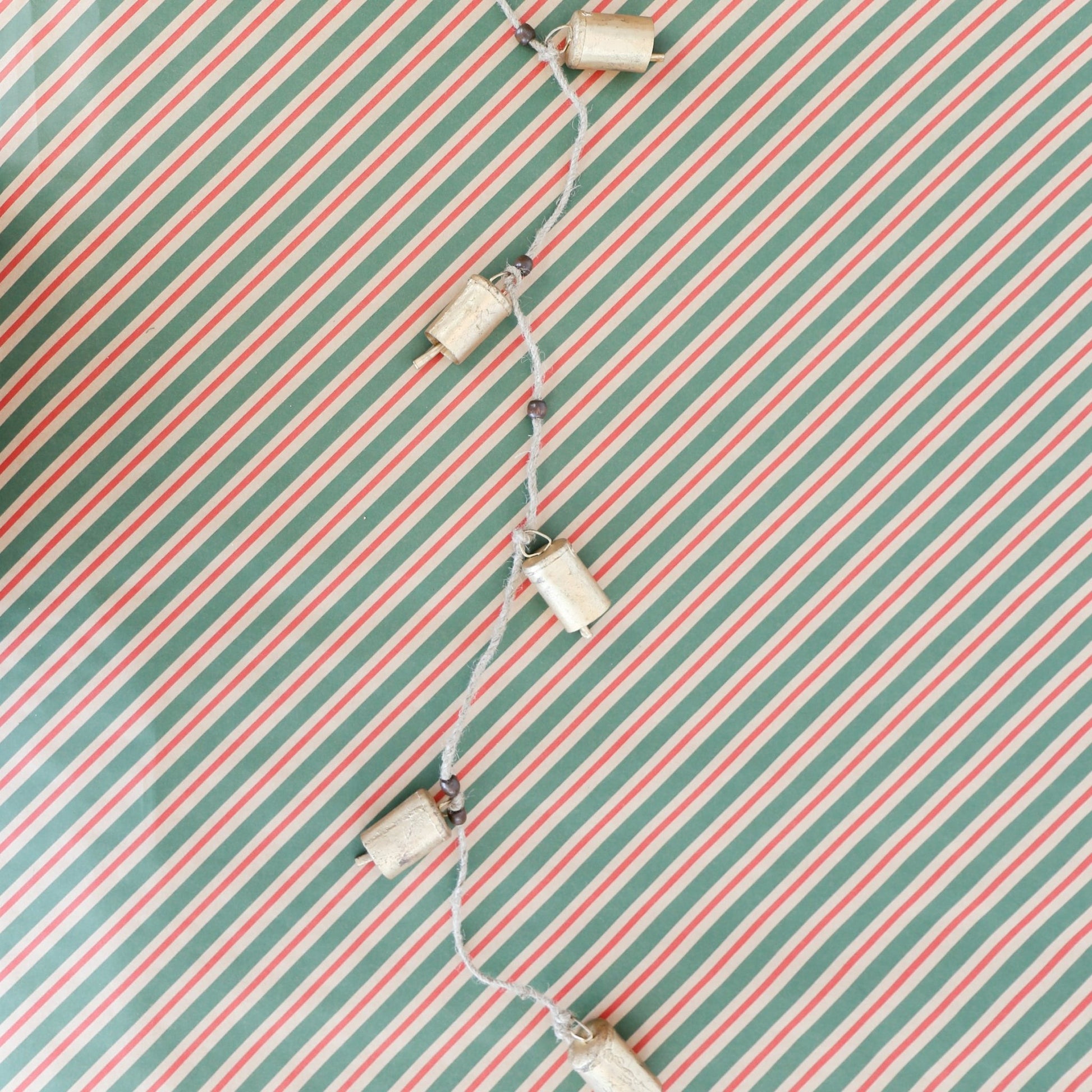 Antique Brass Bells with Wood Beads & Jute | 28 - in - Knot and Spool