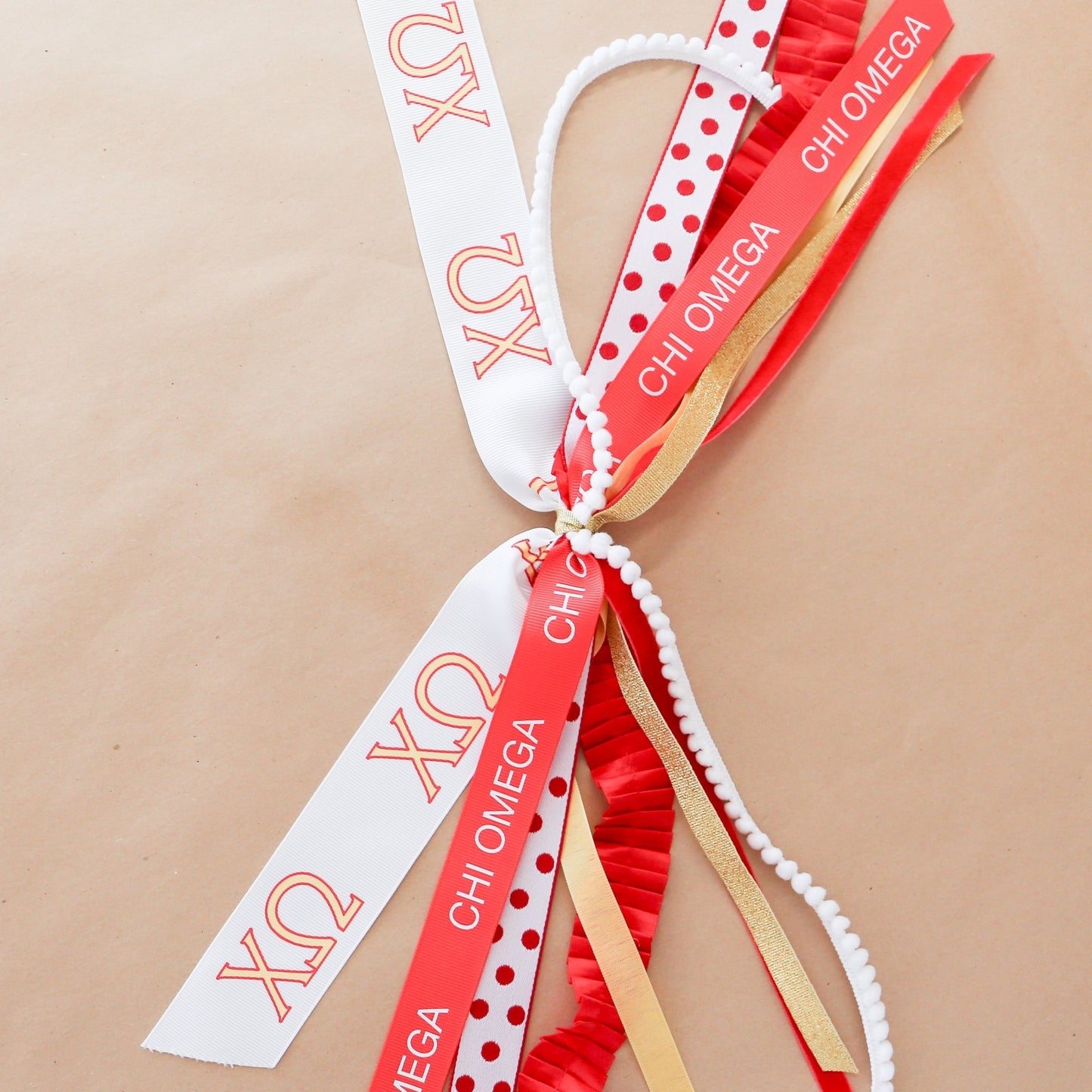 Chi Omega Ribbon Tassel - Knot and Spool