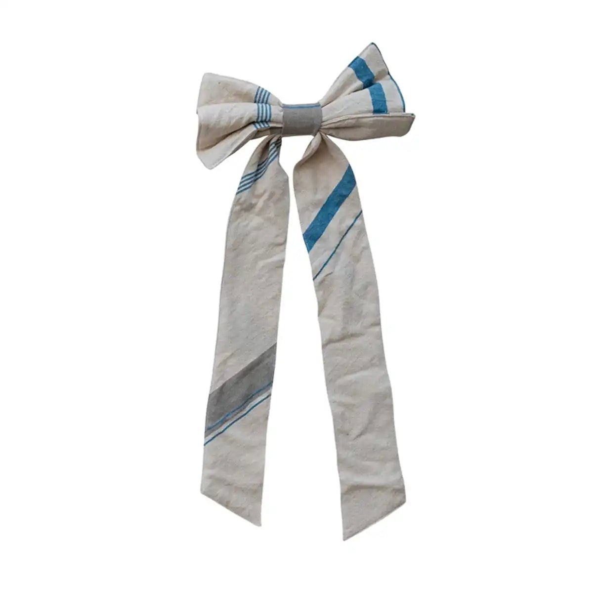 Classic Woven Blue & Natural Stripe Bow with Clip | 21 - inch - Knot and Spool