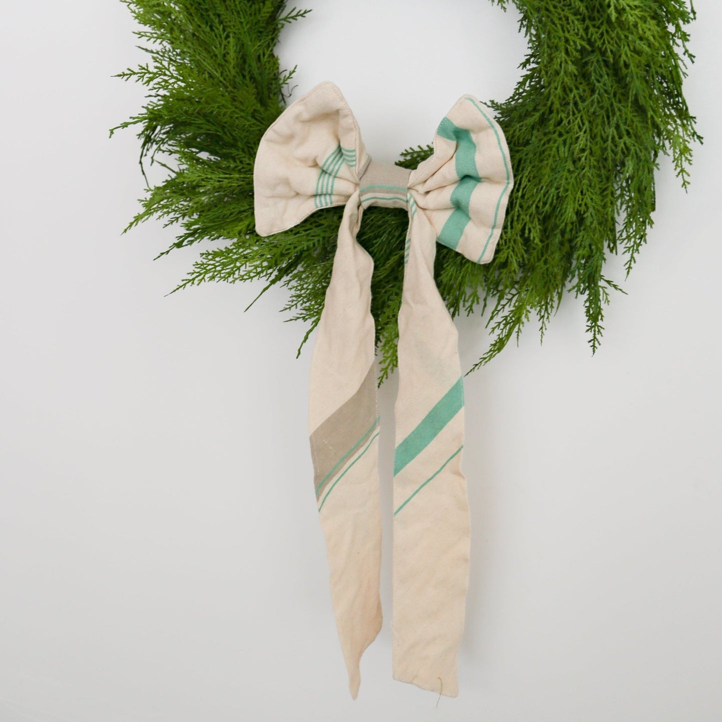Classic Woven Green & Natural Stripe Bow with Clip | 21 - inch - Knot and Spool