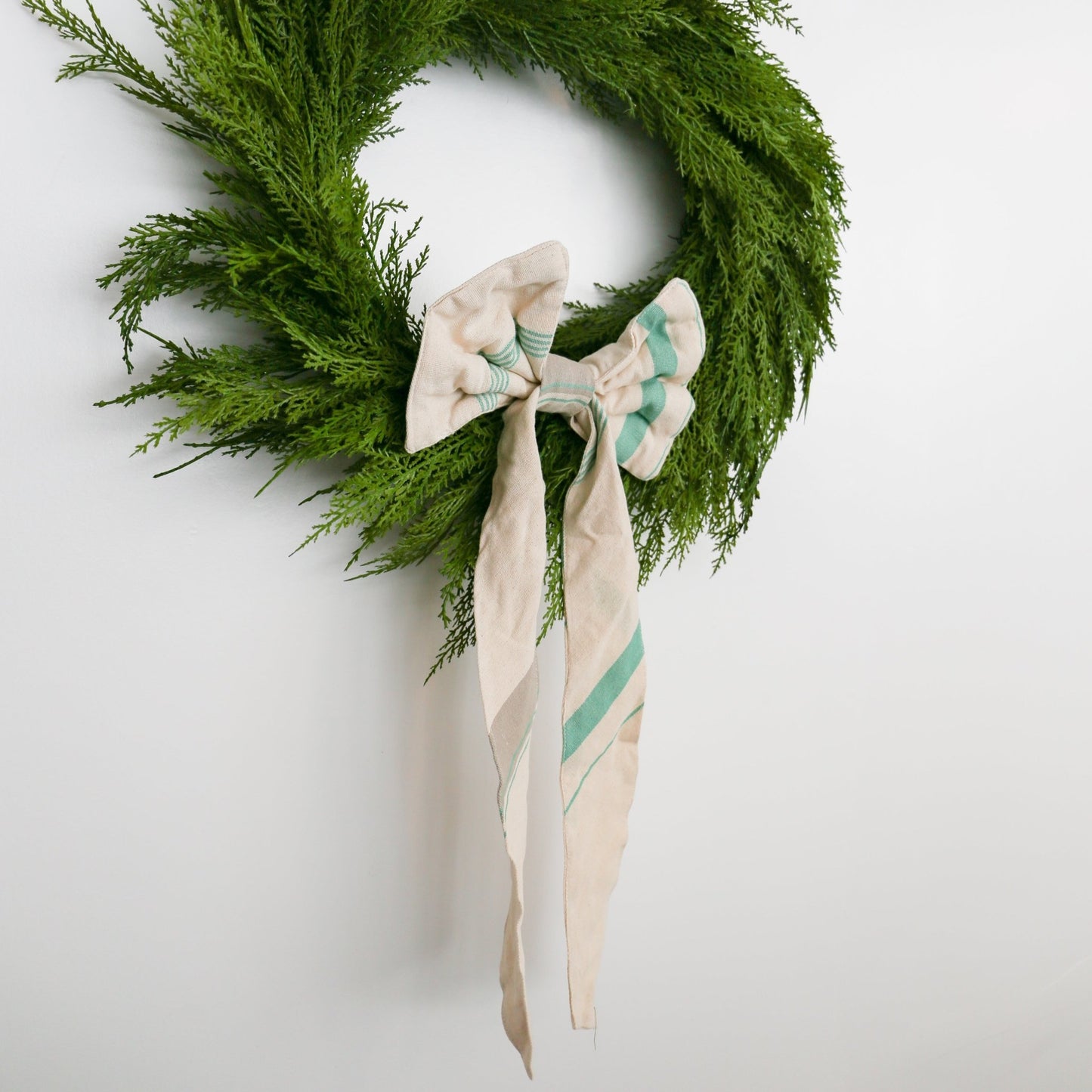 Classic Woven Green & Natural Stripe Bow with Clip | 21 - inch - Knot and Spool