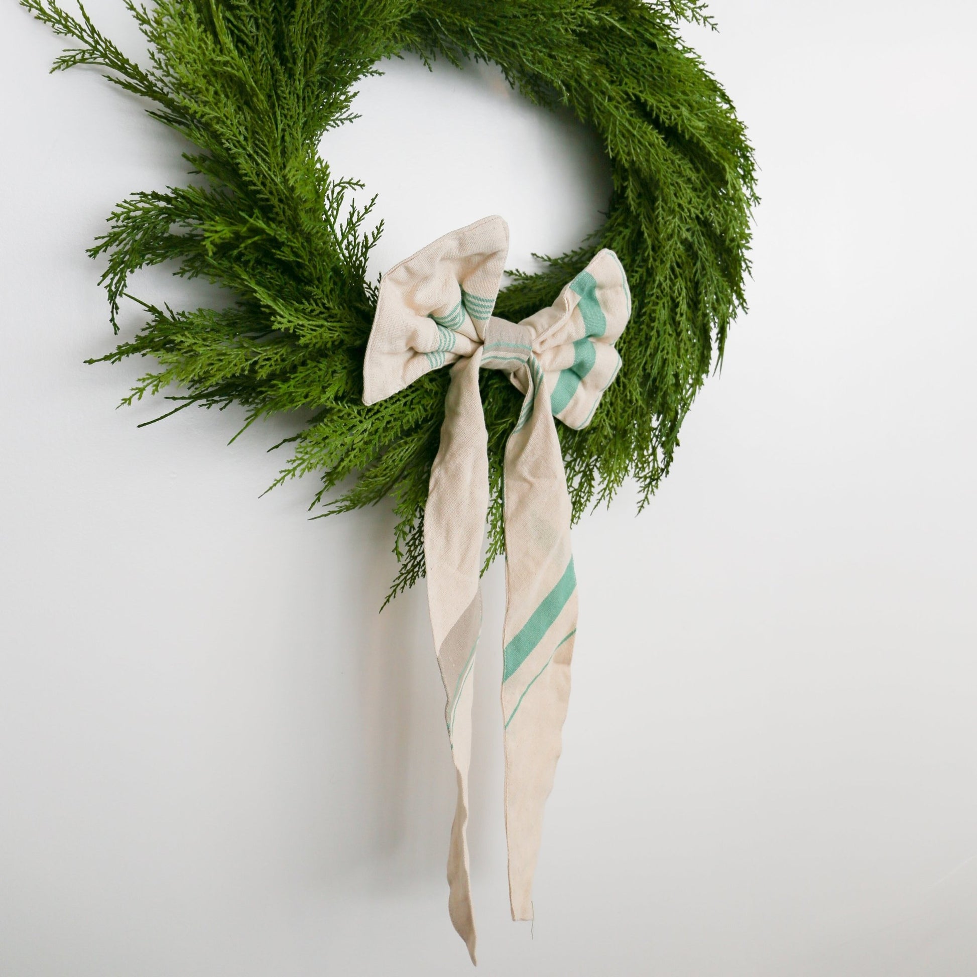 Classic Woven Green & Natural Stripe Bow with Clip | 21 - inch - Knot and Spool